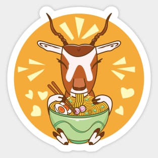 Addax eating ramen, Asian noodles food and desert wildlife, wild animals art, Bovidae family, sahara desert, cute animal friendly, wildlife , cute wild animals Sticker